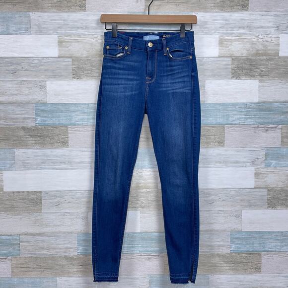 7 For All Mankind B(air) Soft Stretch Skinny Jeans Dark Wash High Rise Womens 24 - Picture 1 of 8